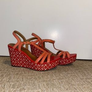 Red/orange platform wedge sandals
